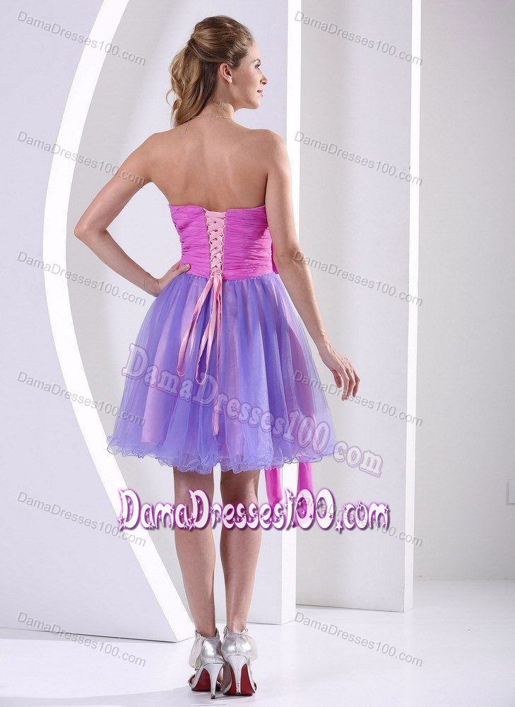 Beaded Sweetheart Multi-color Dama Dress with Sash Knee-length