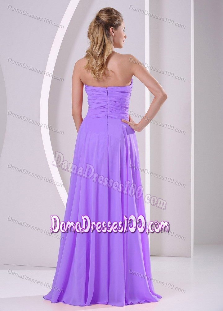Lilac Sweetheart Beaded and Ruched Quince Dama Dresses