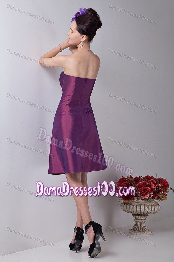 Purple A-line Strapless Knee-length Ruching Dresses For Damas