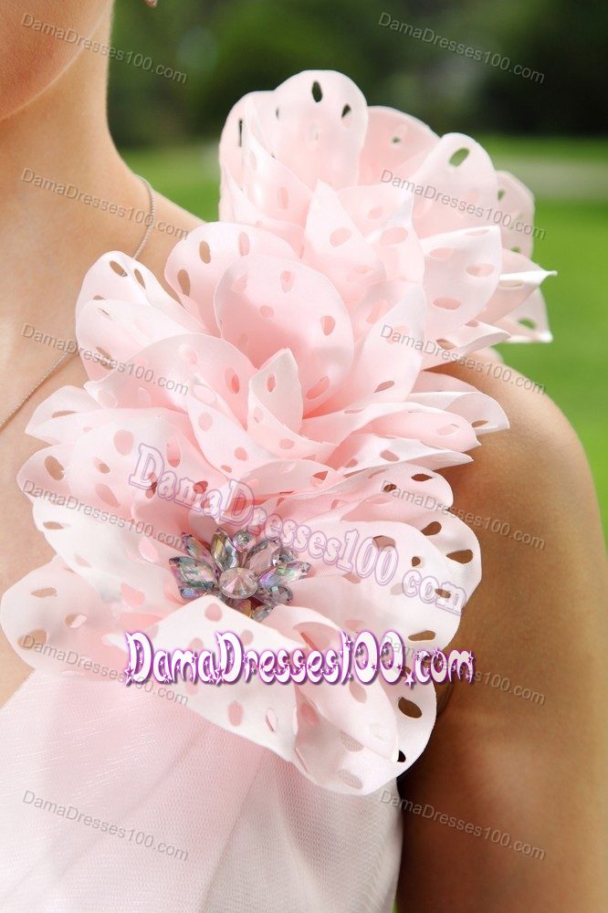Floral One Shoulder Mini-length Light Pink Dama Quinceanera Dresses