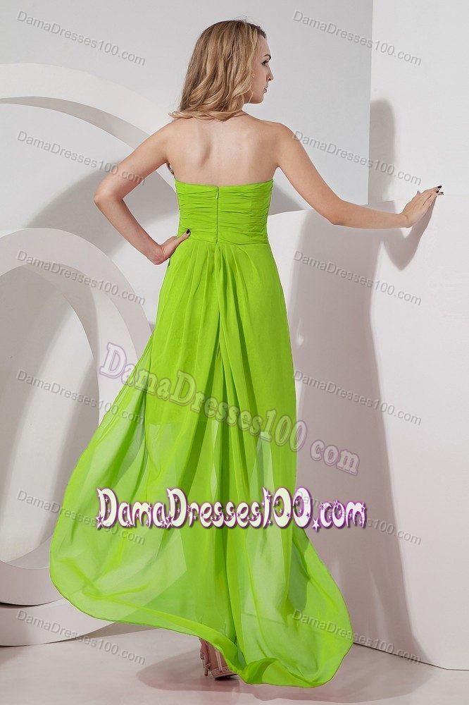 Sweetheart High-low Yellow Green Lace Damas Dresses For Quinceaneras