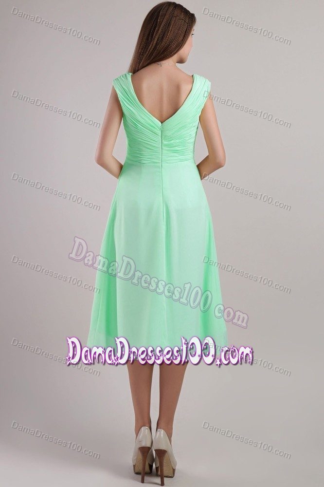 Empire V-neck Ankle-length Apple Green Formal Dresses For Dama