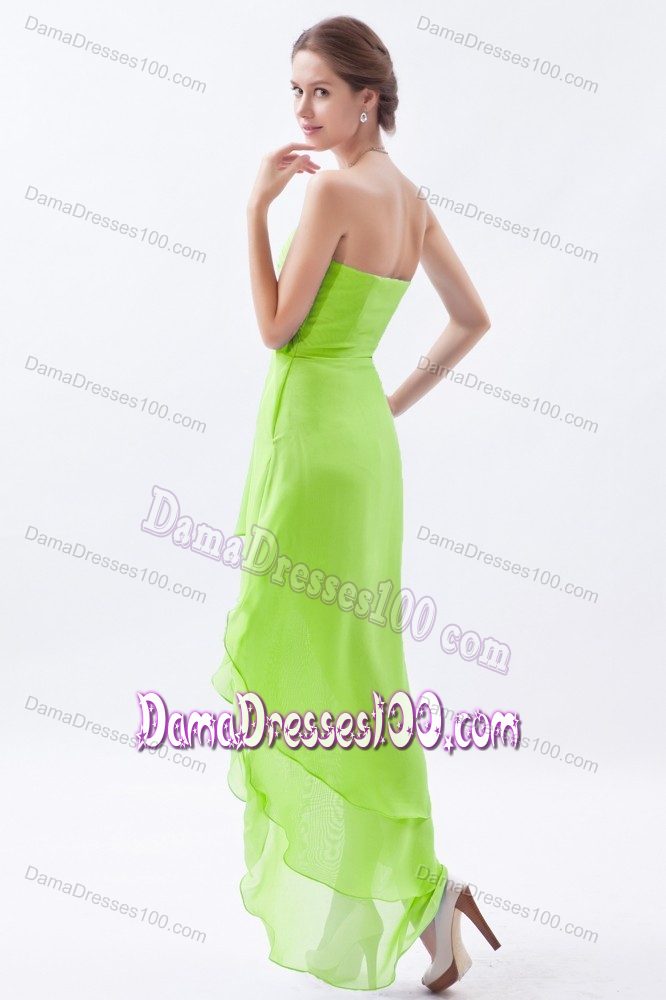High-low V-neck Beading Layers Spring Green Chiffon Dama Gown