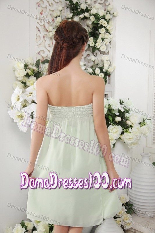 Strapless Knee-length Apple Green Chiffon Bridesmaid Dama Dress
