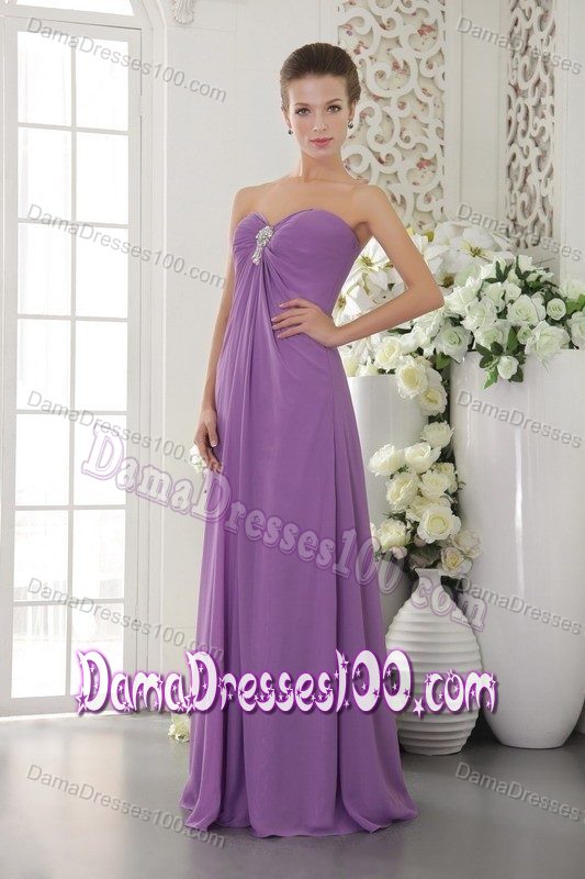 Beading Sweetheart Lavender Chiffon Floor-length Dama Dresses