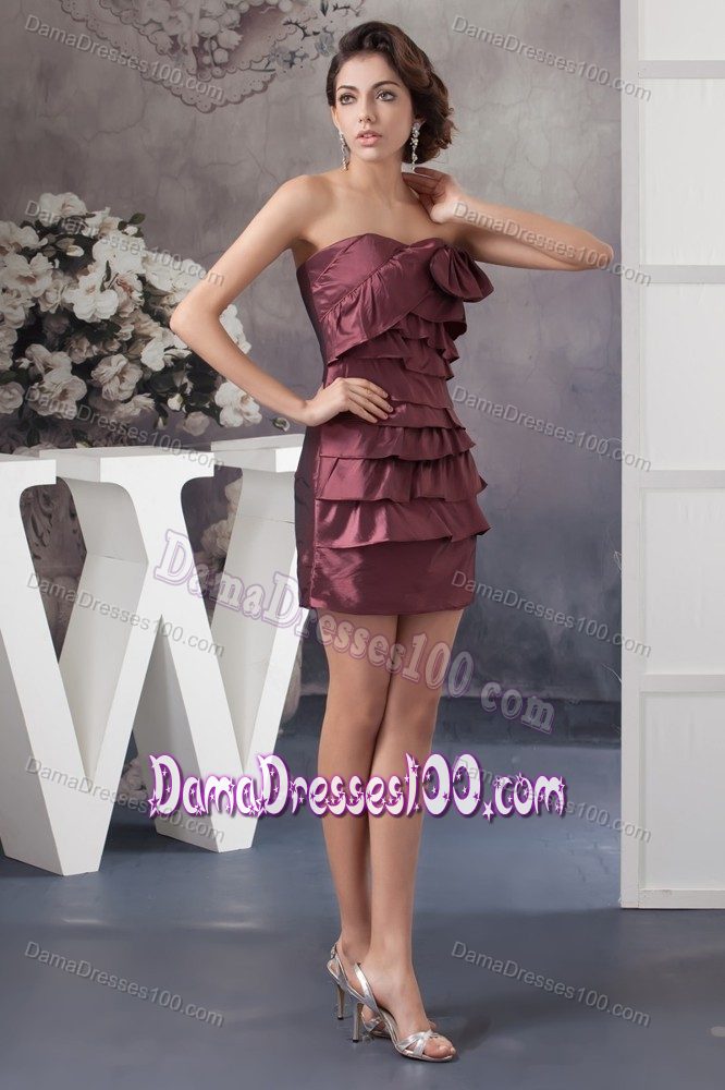 Layered Ruffles Sweetheart Burgundy Mini-length Dress for Dama