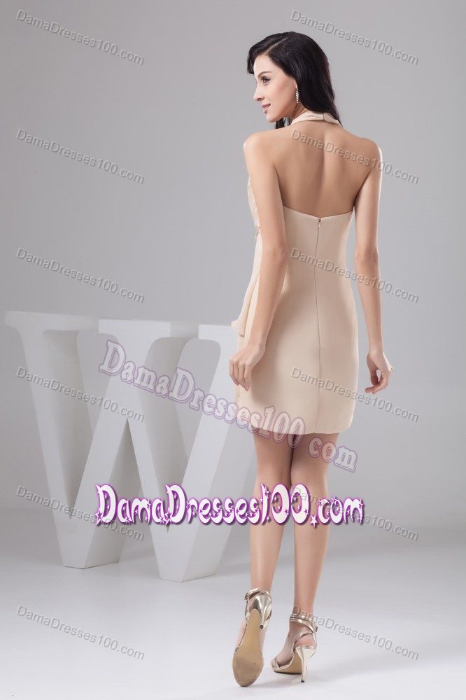 Handmade Flowers Halter Top Ruched Champagne Dama Dresses