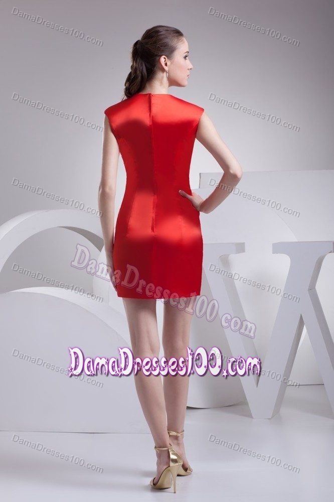 Scoop Neck Red Taffeta Mini-length Fashion Formal Dama Gowns