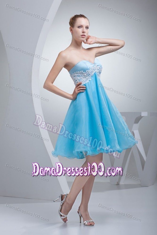 Appliques Sweetheart Aqua Blue Organza Short Dresses for Dama