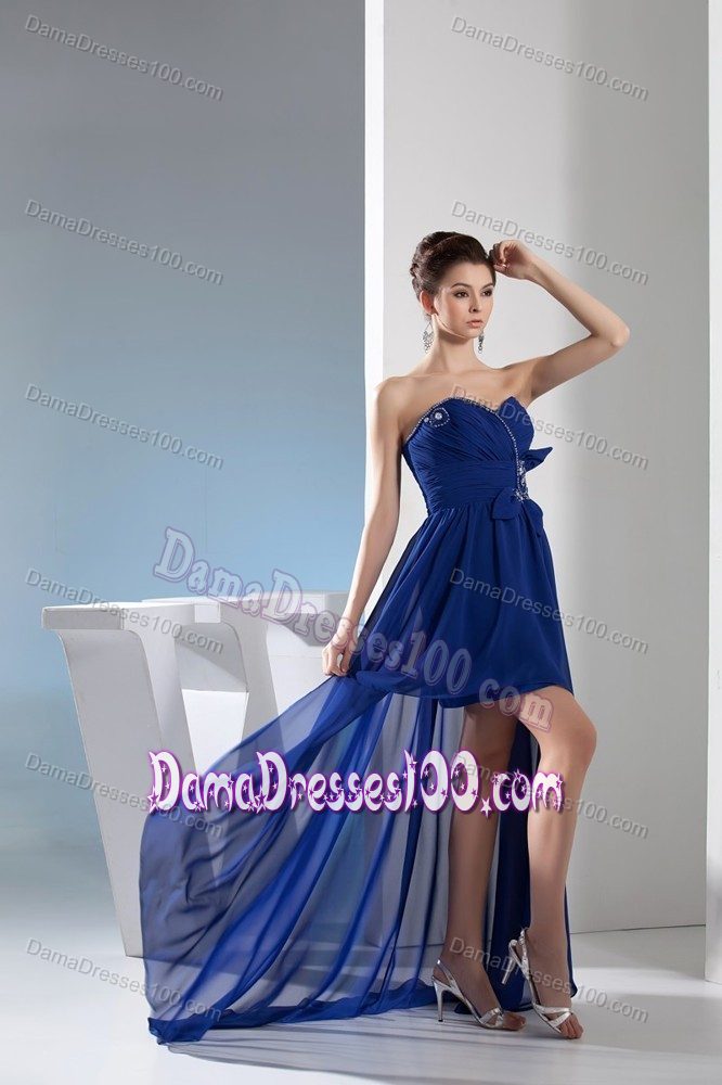 Sweetheart Ruched Beading High Low Royal Blue Dama Dresses