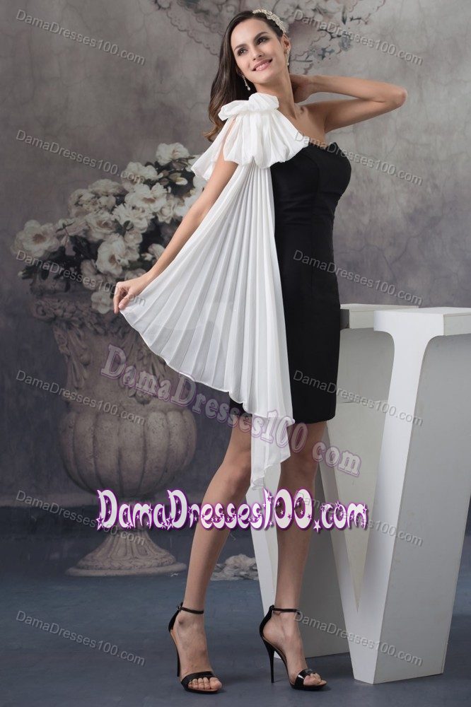 One Shoulder Satin and Chiffon Black Mini-length Dama Dresses