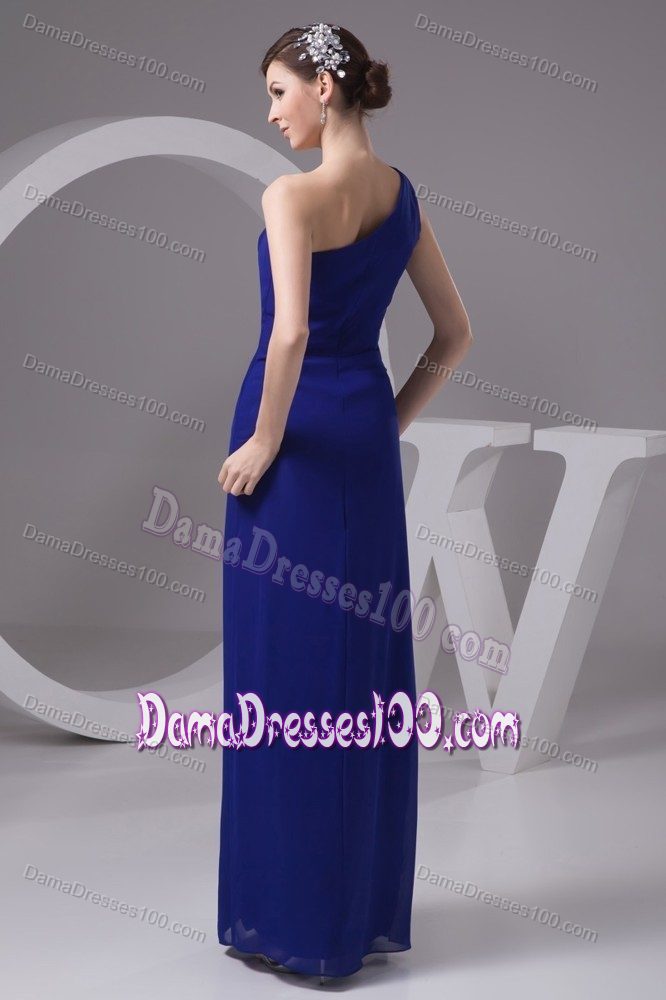 Slit One Shoulder Royal Blue Chiffon Side Zipper Dresses for Dama