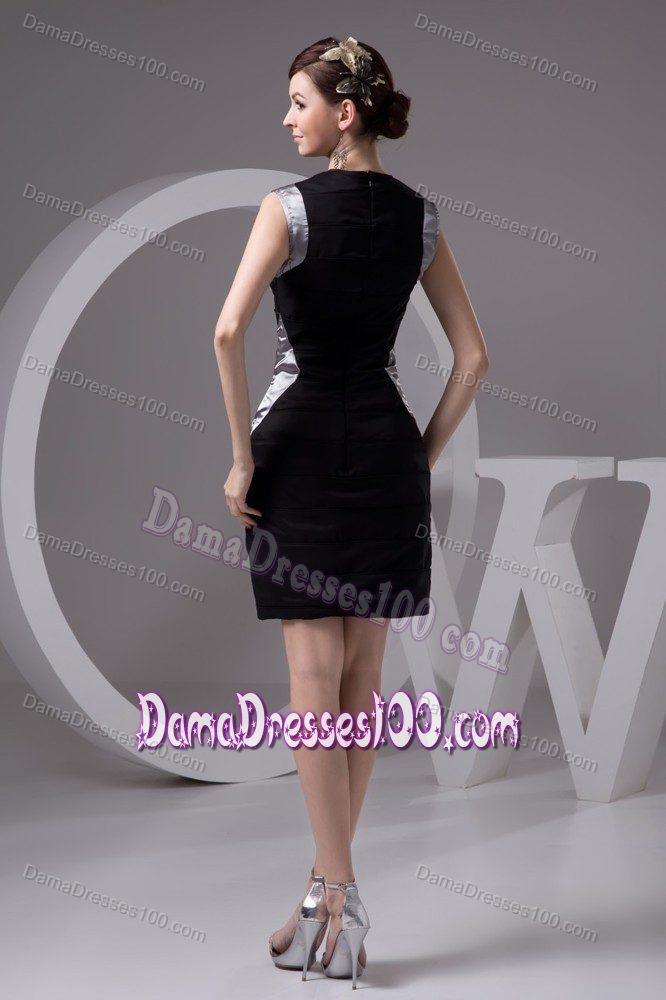 Mini-length Bateau Neck Black and Silver Quinceanera Dama Dress