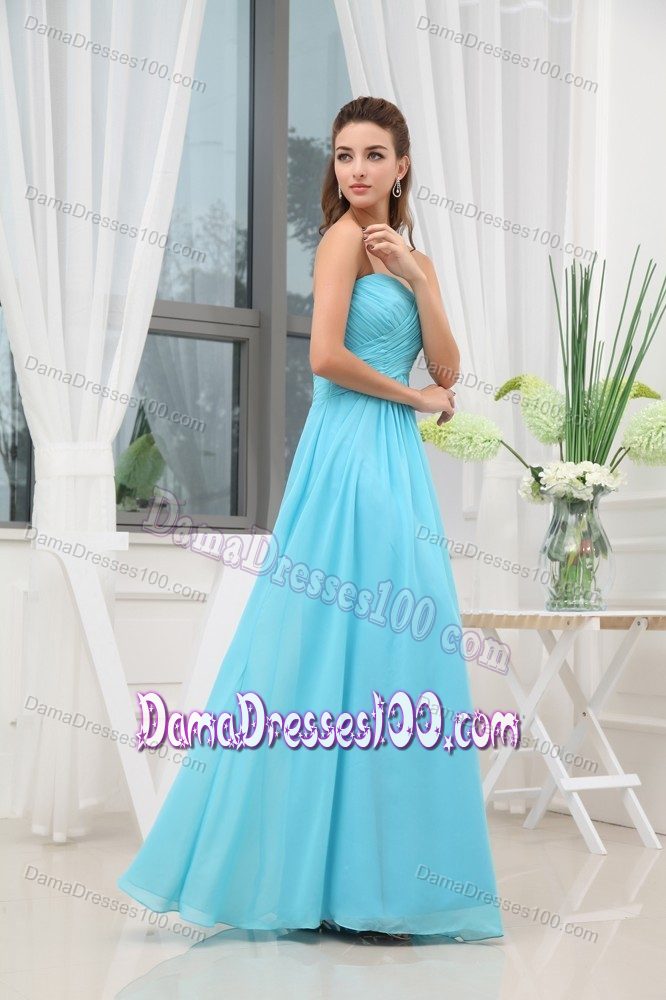 Ruched Sweetheart Aqua Blue Chiffon Zipper Up Dresses for Damas