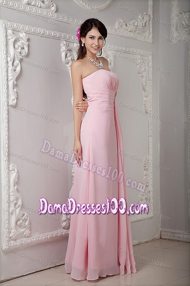 2013 Strapless Beading Baby Pink Chiffon Damas Dresses for Quince