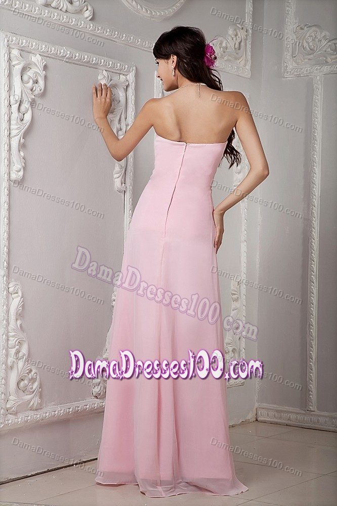 2013 Strapless Beading Baby Pink Chiffon Damas Dresses for Quince