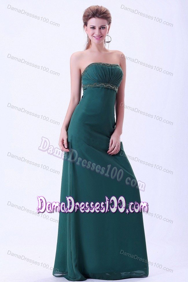 Ruches and Beading Strapless Green Zipper-up Party Dama Dresses
