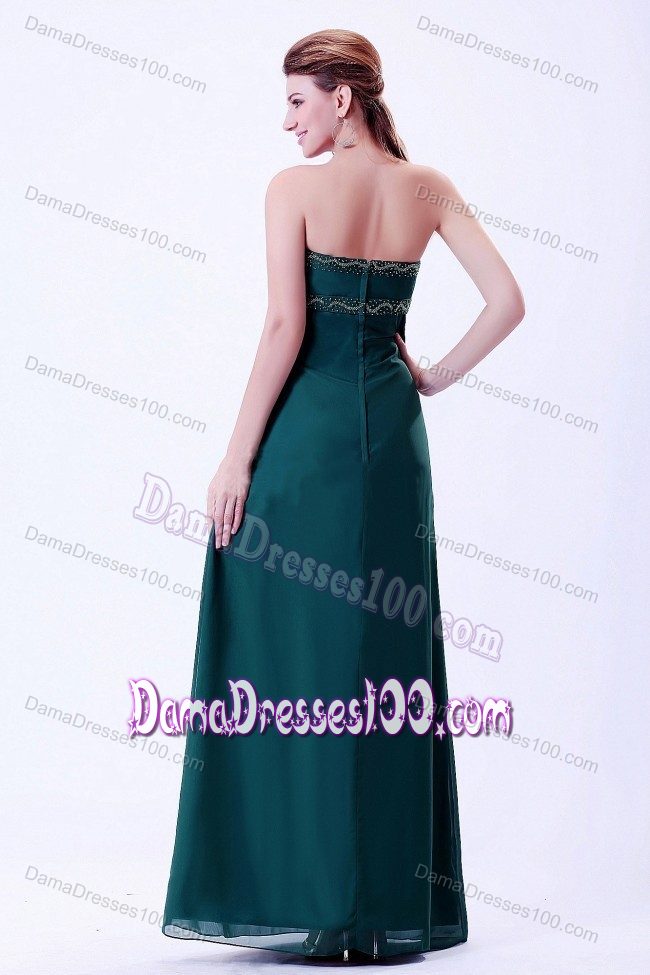 Ruches and Beading Strapless Green Zipper-up Party Dama Dresses