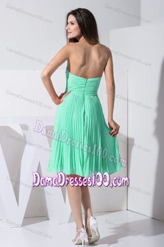 Pleated Sweetheart Beading Ruches Apple Green Dresses for Damas