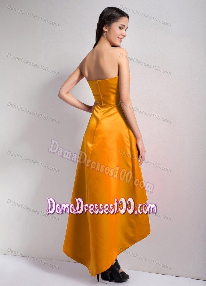 Appliques Strapless Belt Orange High-low Quinceanera Dama Gowns