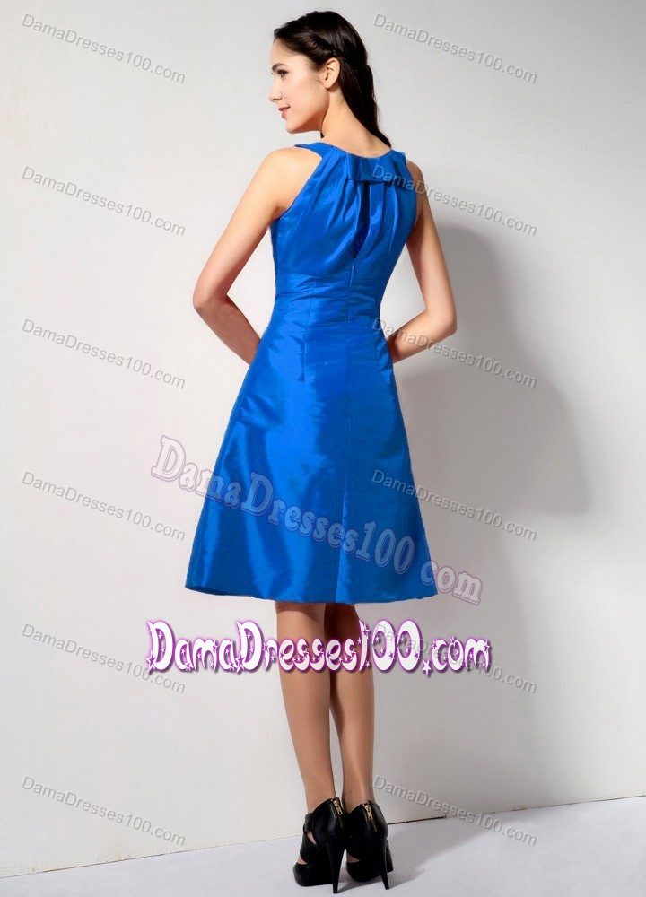 Bateau Neck Knee-length Blue Taffeta Zipper Up Formal Dama Dress