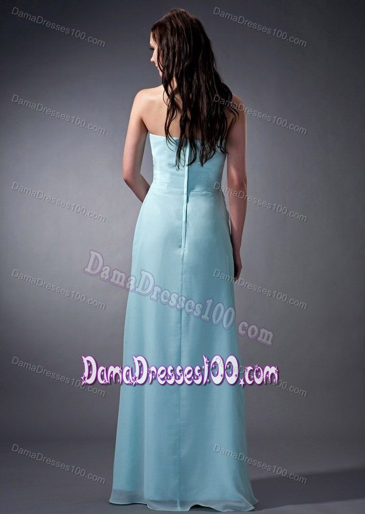 Sweetheart Ruched Baby Blue Chiffon Floor-length Dama Dresses