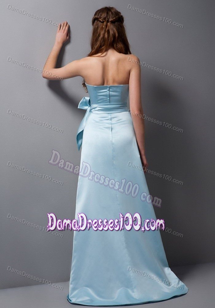 Satin Strapless Bowknot Baby Blue Brush Train Dama Dress for Party