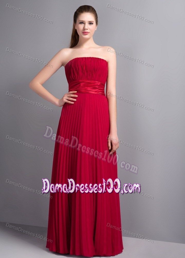 Pleated Chiffon Strapless Ruched Red Long Cocktail Dama Dresses