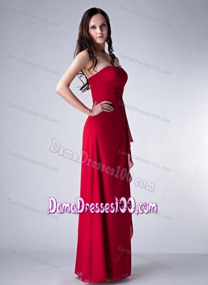 Beading Strapless Floor-length Wine Red Chiffon Dresses for Damas