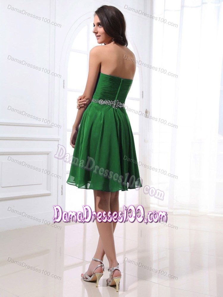 Short Beading Ruched Sweetheart Green Chiffon Dresses for Dama