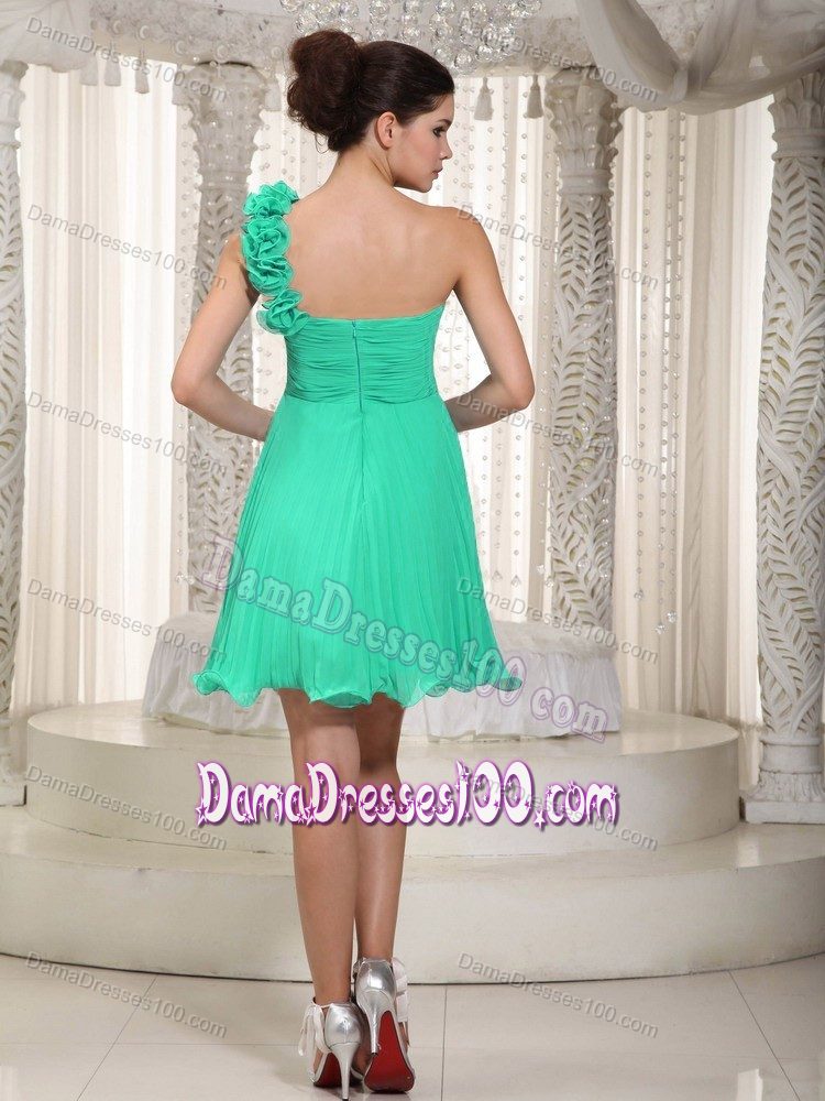 Apple Green One Shoulder Flower Beading Mini-length Dama Gown