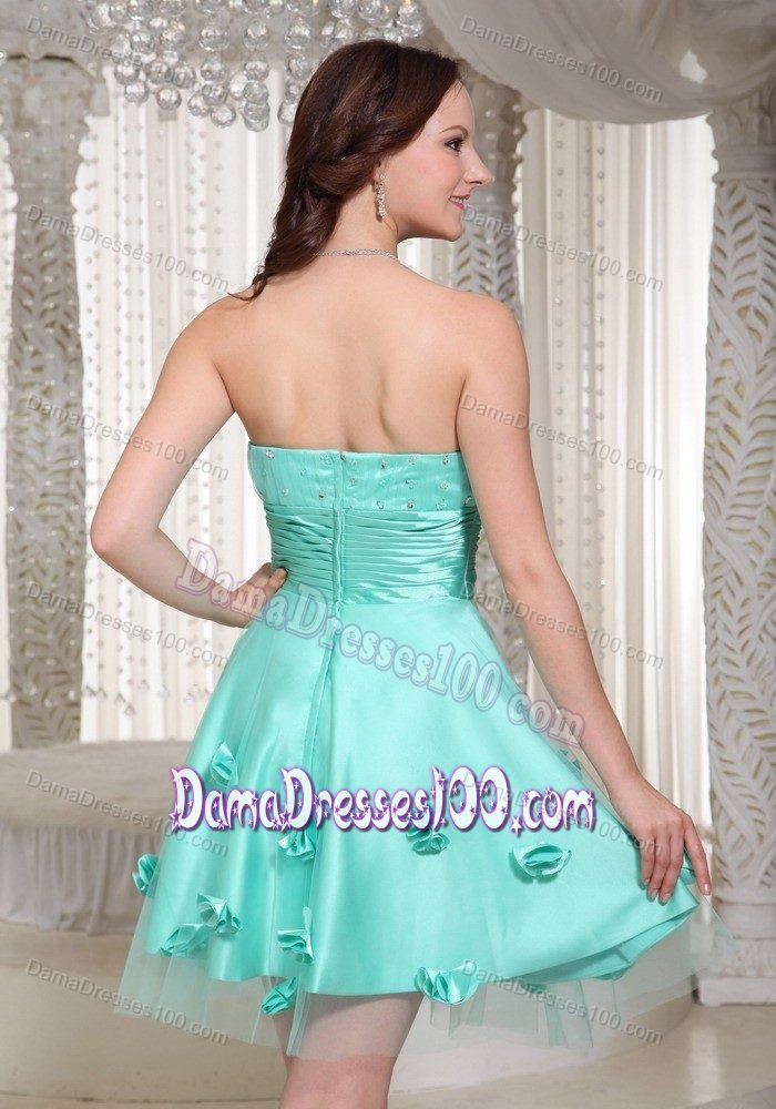 Flowers Sweetheart Ruched Baby Blue Tulle Cocktail Dama Dress