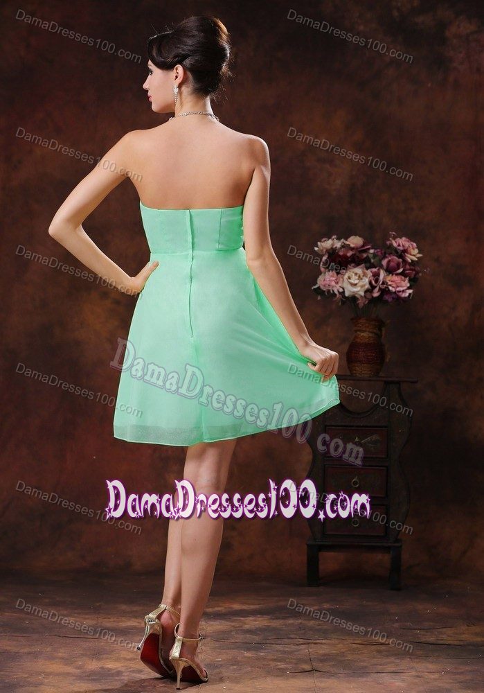 Mini-length Beading Strapless Ruched Apple Green Dama Gowns