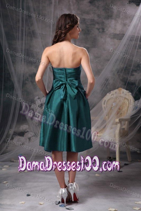 Bowknot in Back Strapless Turquoise Taffeta Short Dama Dresses