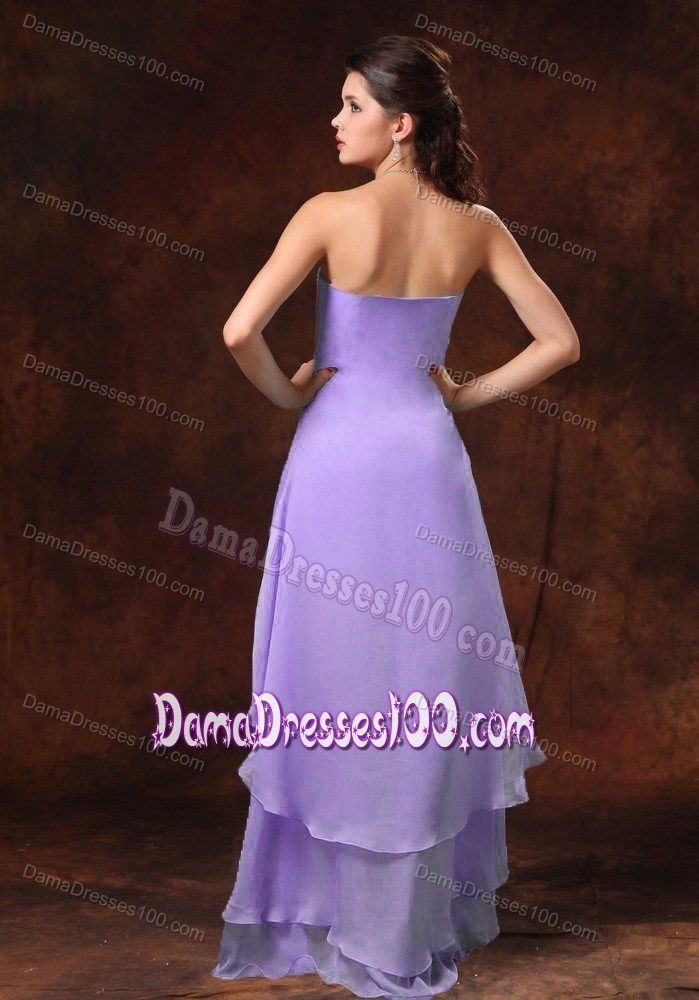 High-low Sweetheart Bead Lilac Chiffon Layers Quince Dama Gowns