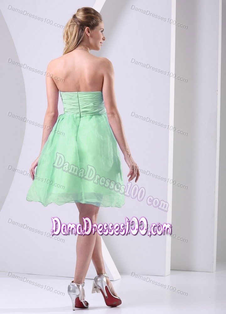 Beading Sweetheart Bowknot Sash Spring Green Short Dama Dress