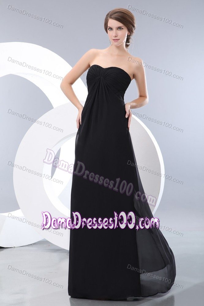 Sweetheart Ruched Chiffon Floor-length Black Party Dama Dress