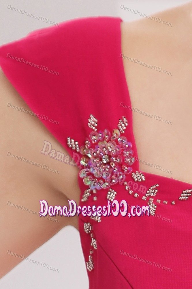 Beading Straps Hor Pink Chiffon Full Length Prom Dress for Dama