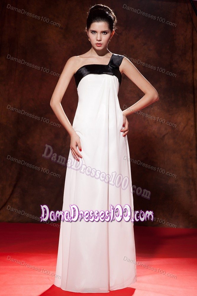 One Shoulder Bowknot Black and White Long 15 Dresses for Damas
