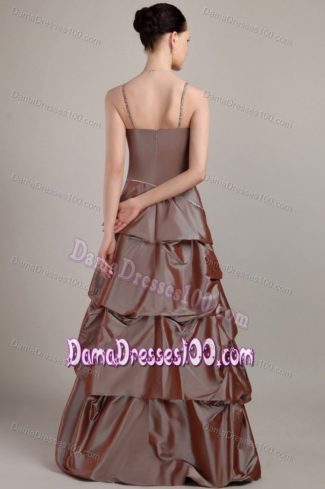 Sequin Straps Pick Ups Ruched Brown Dama Quinceanera Gowns
