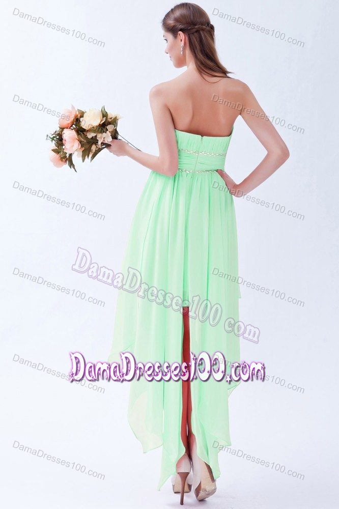 Asymmetrical Hem Beading Strapless Apple Green Dress for Damas