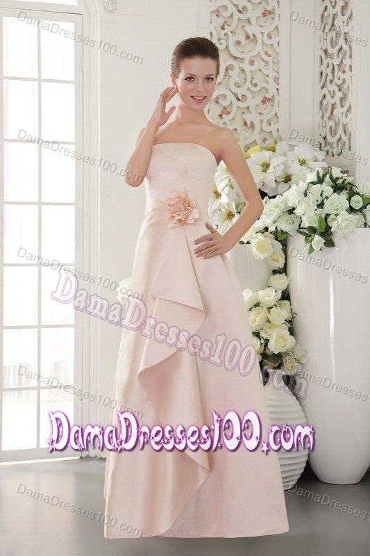 Lace Up Strapless Hand Made Flower Baby Pink Satin Dama Dress