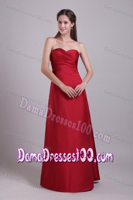 Sweetheart Ruched Wine Red Floor-length Taffeta Dress for Damas