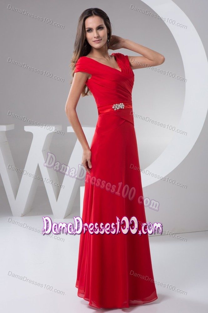 Off Shoulder Beading Ruched Red Long Dama Quinceanera Dresses