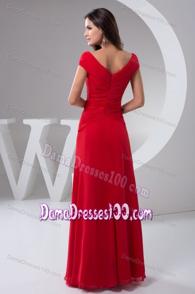 Off Shoulder Beading Ruched Red Long Dama Quinceanera Dresses