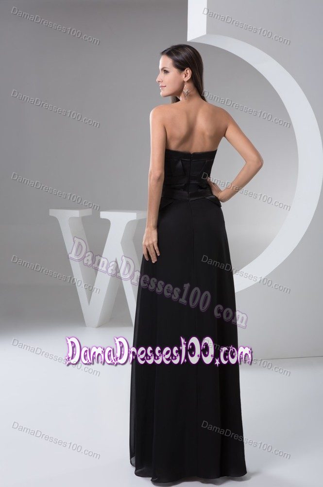 Simple Strapless Black Chiffon Floor-length Bridesmaid Dama Dress