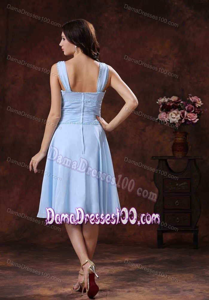 Beading V-neck Ruched Lilac Knee-length Cocktail Dress for Dama