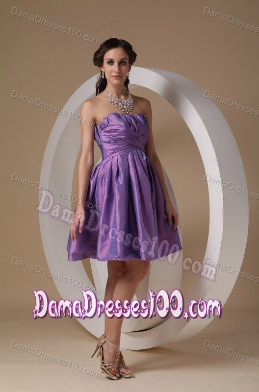 Ruffled Neck Strapless Ruched Lavender Mini-length Dama Dresses