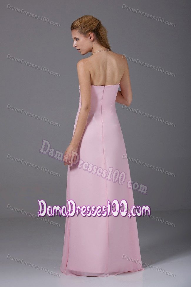 Floor-length Strapless Ruched Pink Chiffon Zipper Up Dama Dresses