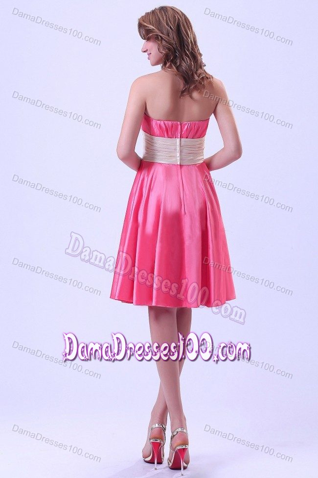 Strapless Ruched Hot Pink Taffeta Zipper Up Prom Dress for Dama